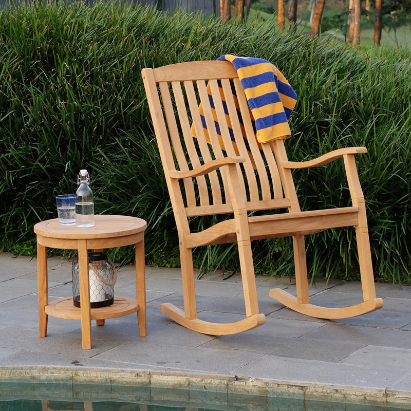 Cynthia Teak Solid Wood Patio Rocking Chair & Reviews Birch Lane